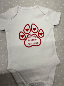White Baby Vest with My Big Sister has Paws design